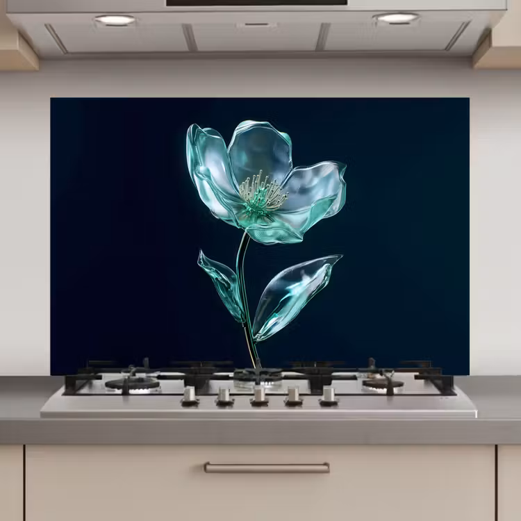 Spatscherm keuken - Bladeren - Bloem - Glazen - Donkerblauw — 1