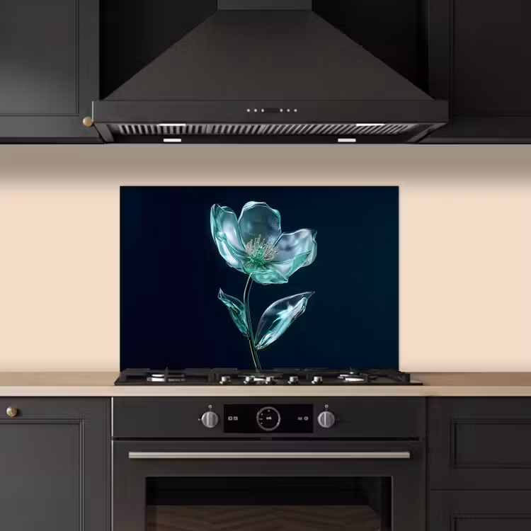 Spatscherm keuken - Bladeren - Bloem - Glazen - Donkerblauw — 2