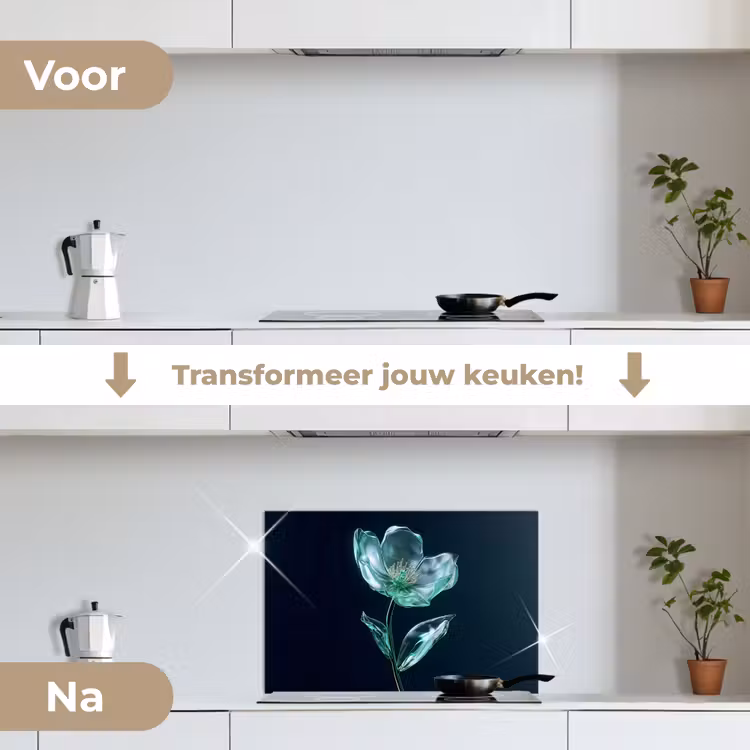 Spatscherm keuken - Bladeren - Bloem - Glazen - Donkerblauw — 3