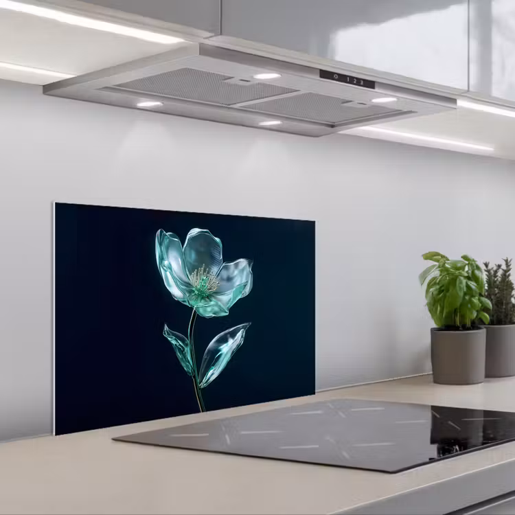 Spatscherm keuken - Bladeren - Bloem - Glazen - Donkerblauw — 5