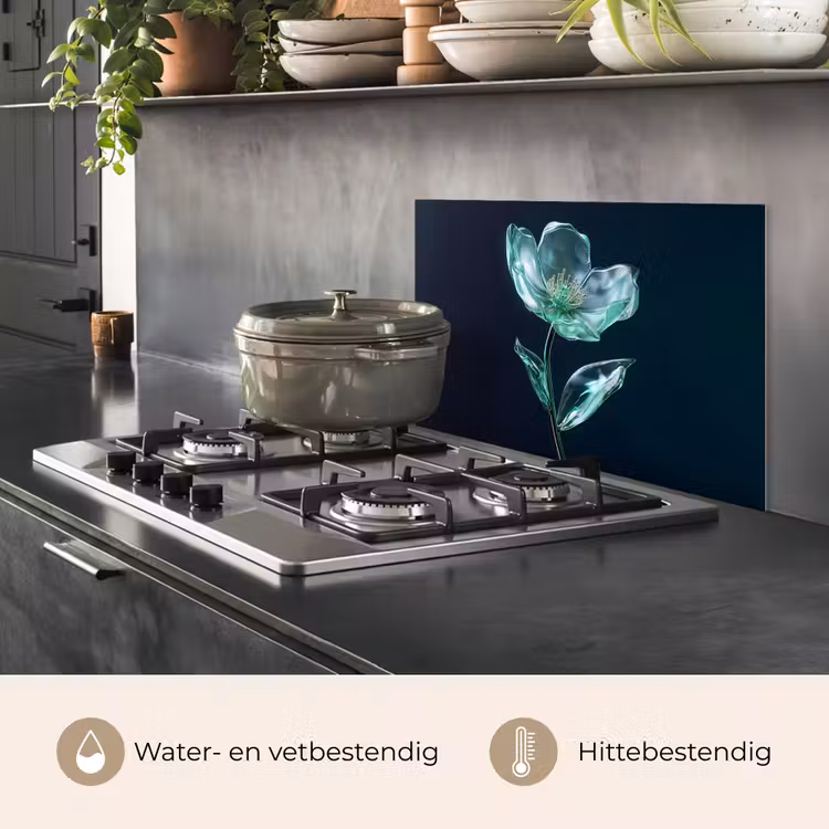 Spatscherm keuken - Bladeren - Bloem - Glazen - Donkerblauw — 7