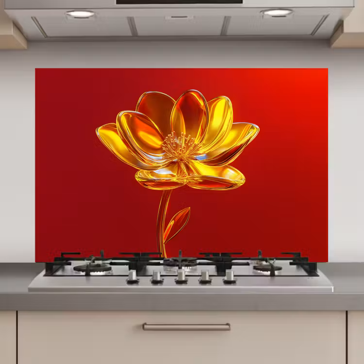 Spatscherm keuken - Bloem - Goud - Glazen — 1