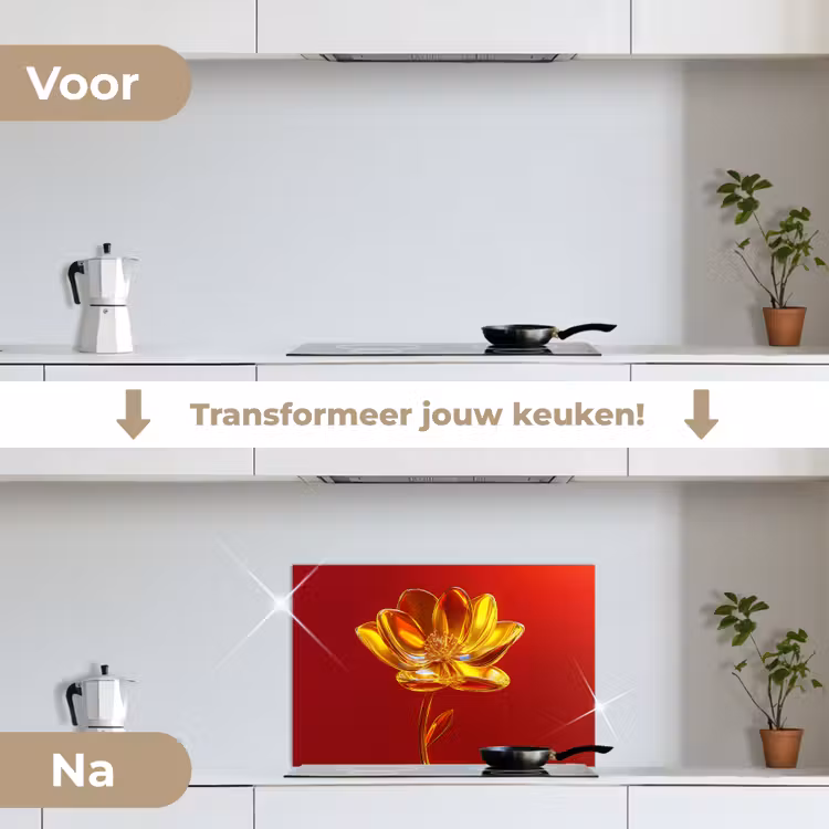 Spatscherm keuken - Bloem - Goud - Glazen — 3