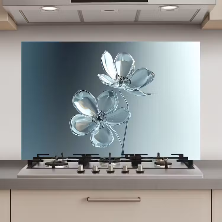 Spatscherm keuken - Kristal - Bloemen - Grijs — 1