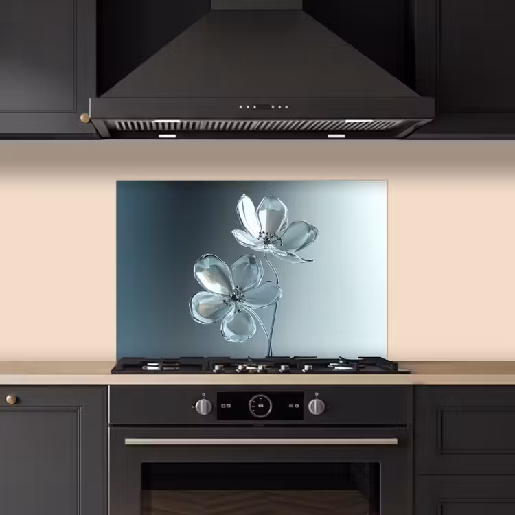 Spatscherm keuken - Kristal - Bloemen - Grijs — 2