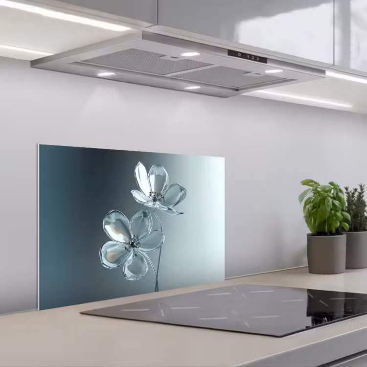 Spatscherm keuken - Kristal - Bloemen - Grijs — 5