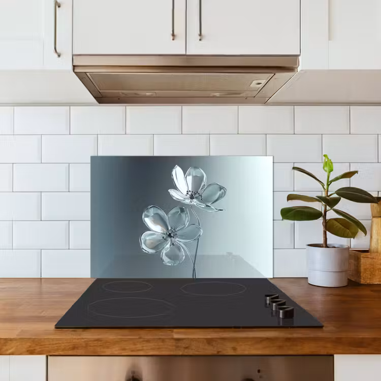 Spatscherm keuken - Kristal - Bloemen - Grijs — 6