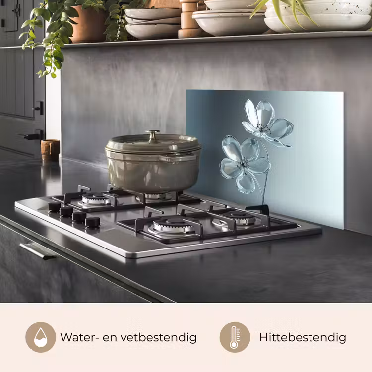 Spatscherm keuken - Kristal - Bloemen - Grijs — 7