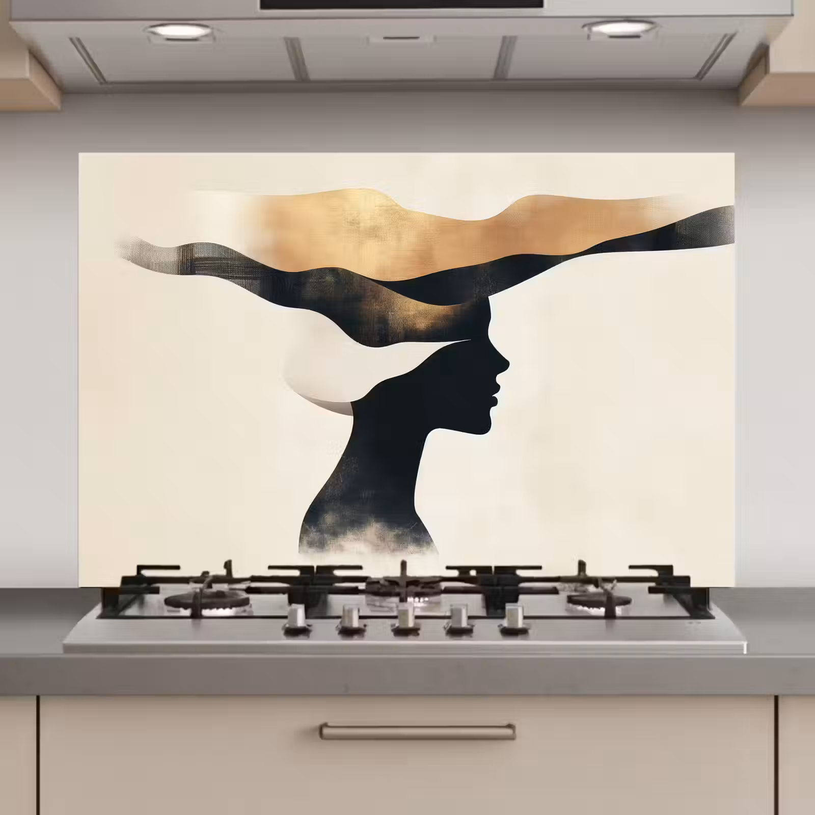 Spatscherm keuken - Vrouw - Golven - Zwart — 1