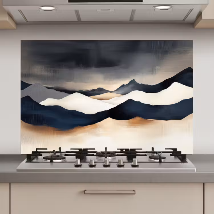 Spatscherm keuken - Bergen - Donkerblauw - Landschap — 1