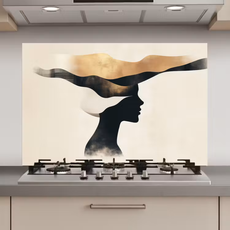 Spatscherm keuken - Vrouw - Golven - Zwart — 1