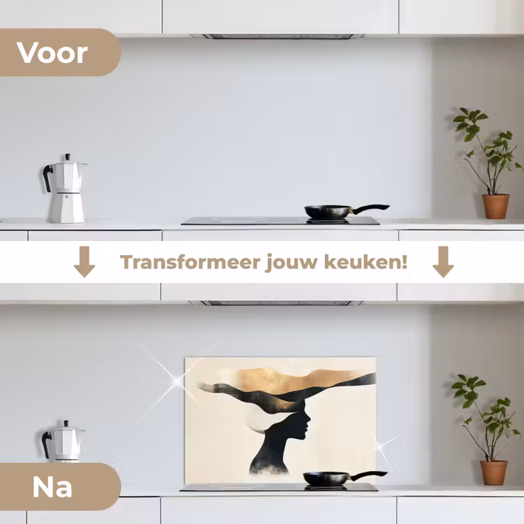 Spatscherm keuken - Vrouw - Golven - Zwart — 3
