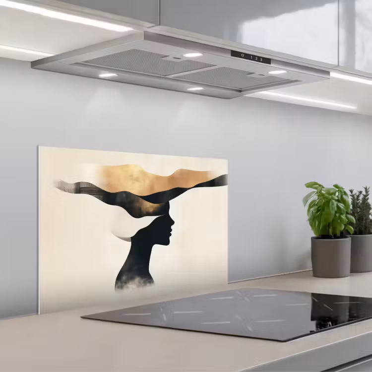 Spatscherm keuken - Vrouw - Golven - Zwart — 5