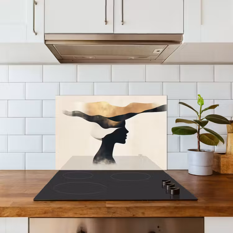 Spatscherm keuken - Vrouw - Golven - Zwart — 6