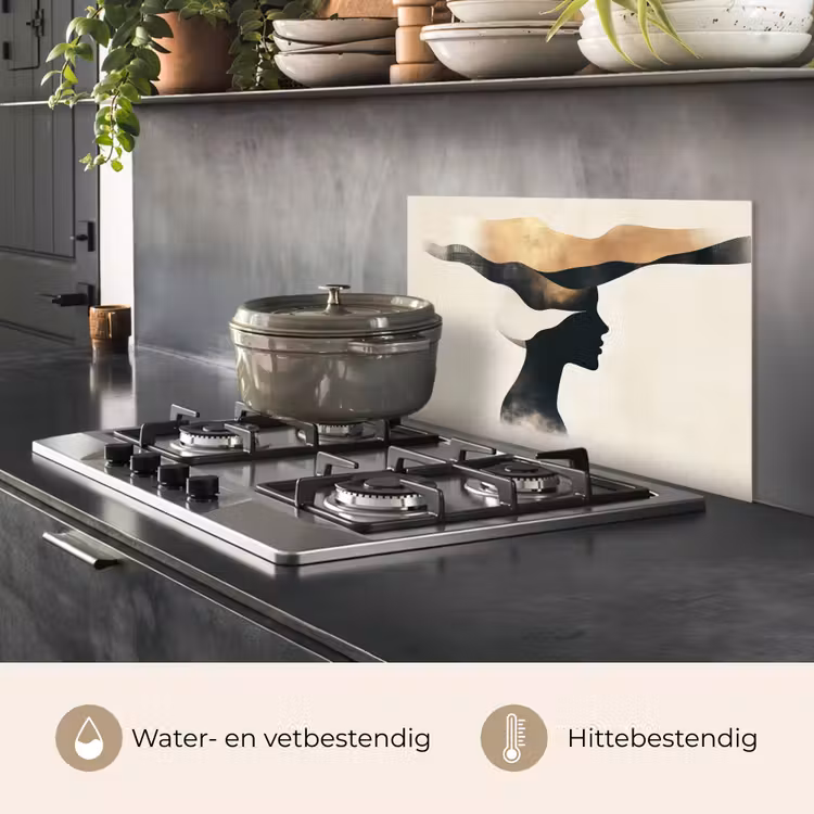 Spatscherm keuken - Vrouw - Golven - Zwart — 7