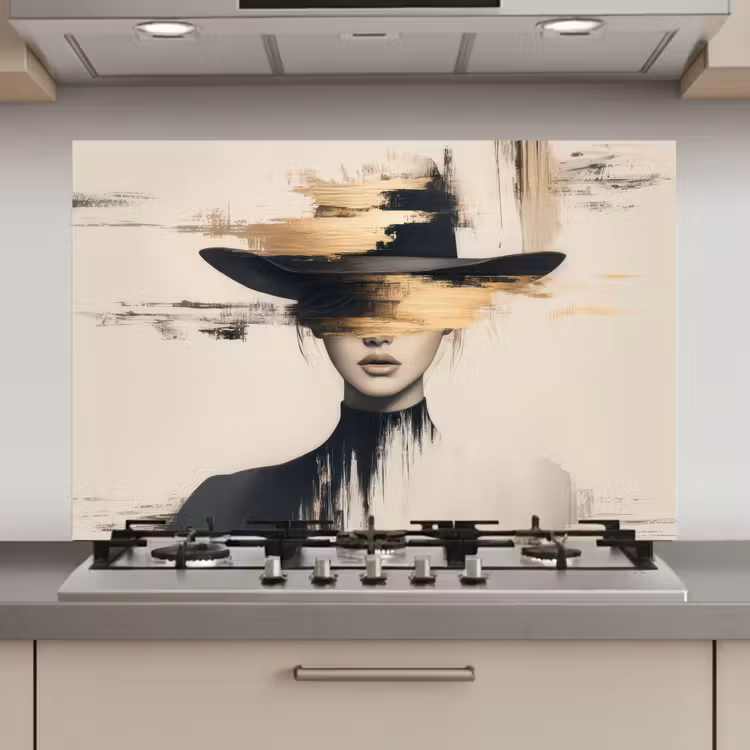Spatscherm keuken - Vrouw - Hoed - Verf — 1