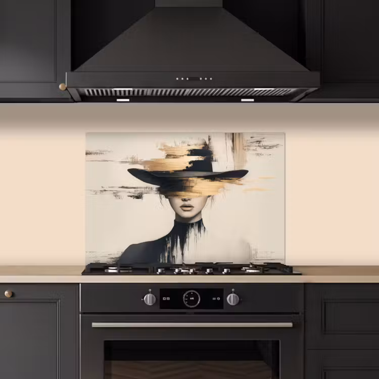 Spatscherm keuken - Vrouw - Hoed - Verf — 2
