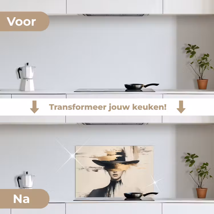 Spatscherm keuken - Vrouw - Hoed - Verf — 3