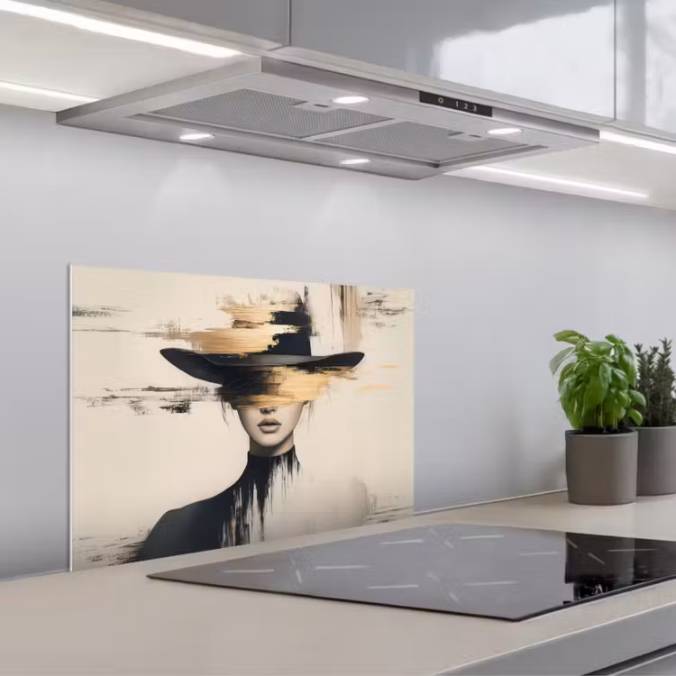 Spatscherm keuken - Vrouw - Hoed - Verf — 5