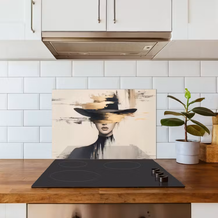 Spatscherm keuken - Vrouw - Hoed - Verf — 6