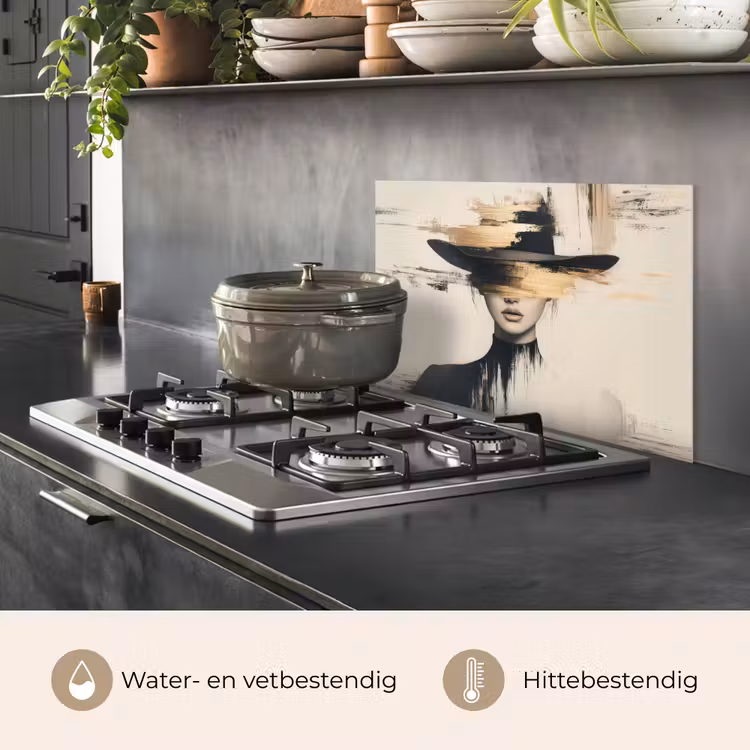 Spatscherm keuken - Vrouw - Hoed - Verf — 7