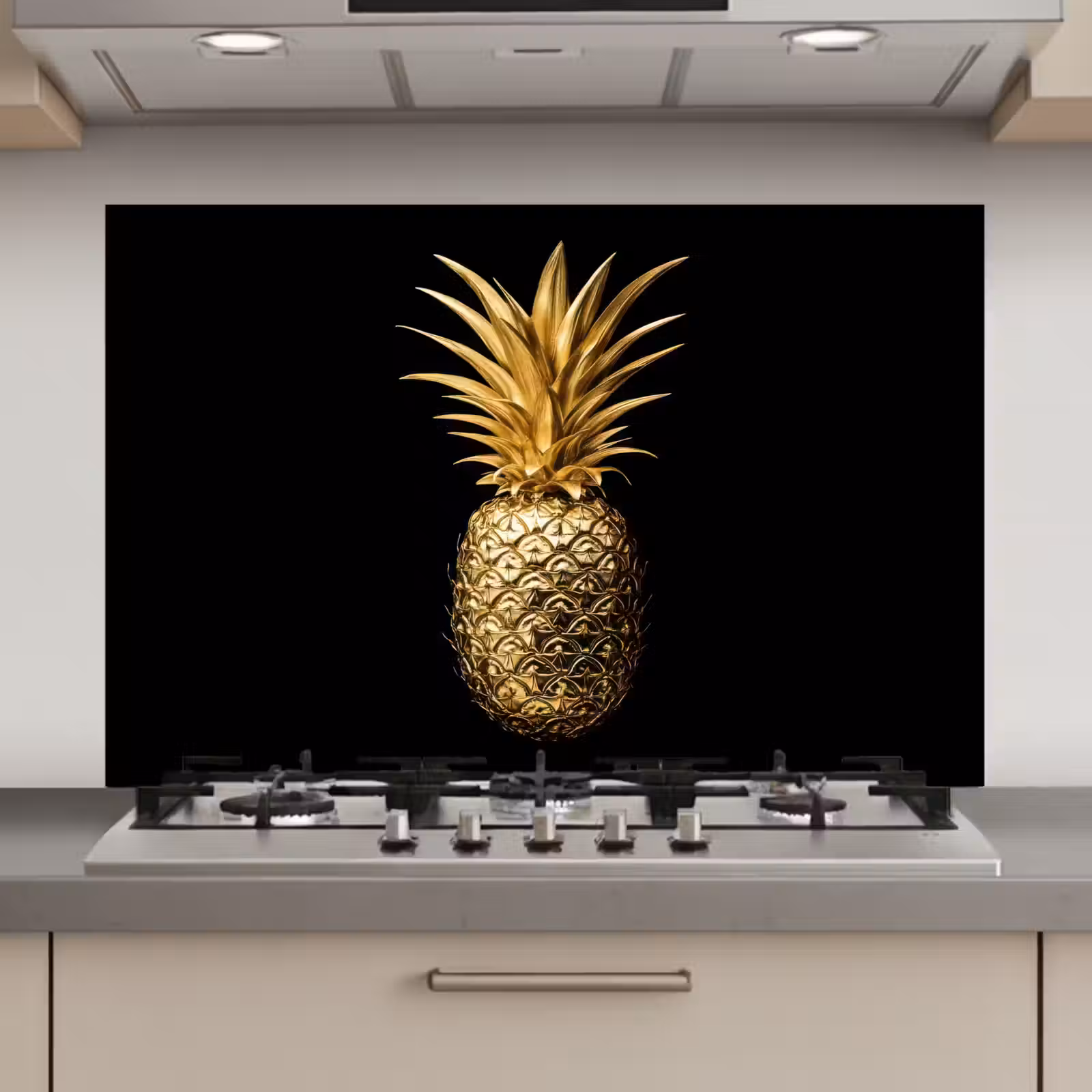 Spatscherm keuken - Ananas - Zwart - Goud - Luxe — 1