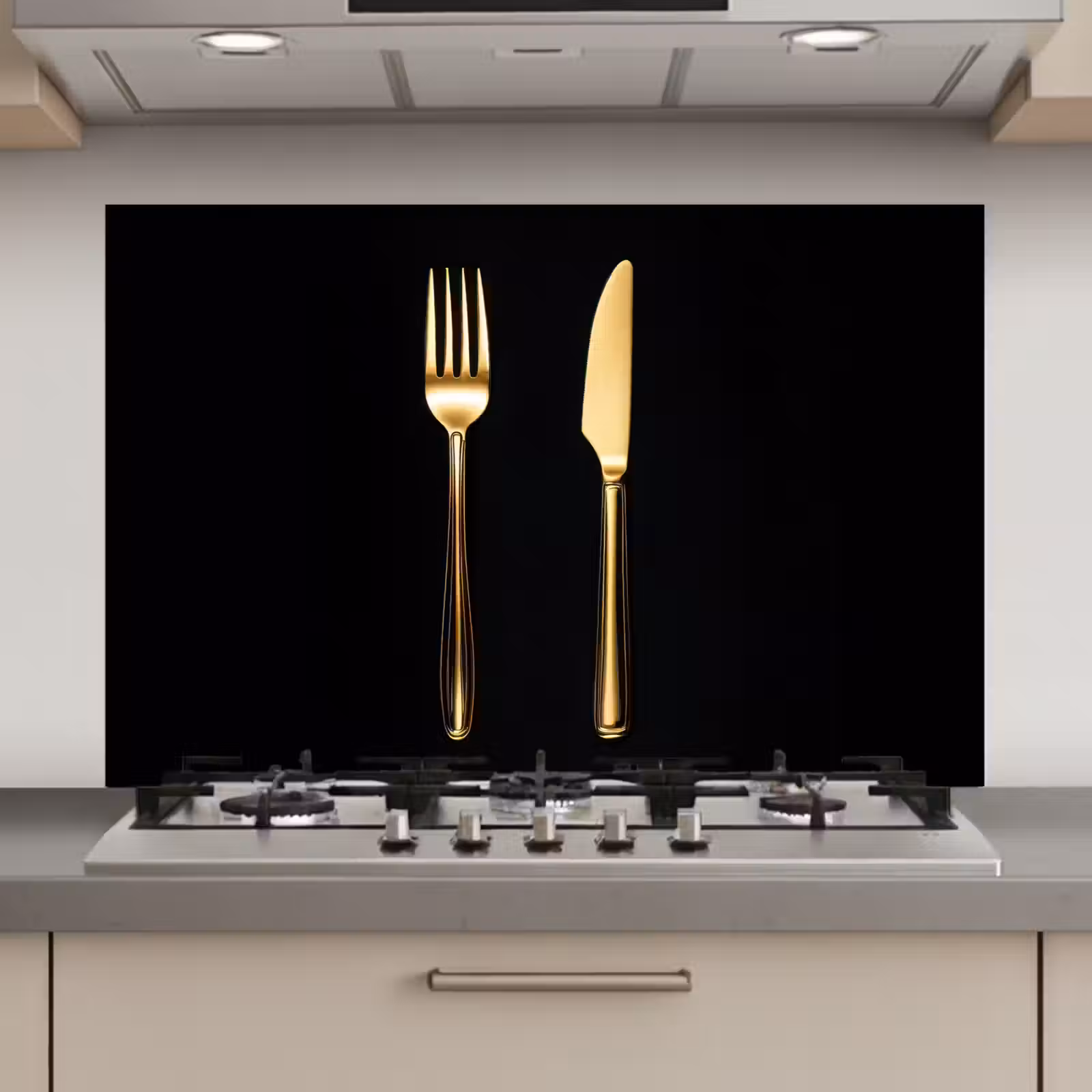 Spatscherm keuken - Bestek - Goud - Mes - Vork — 1