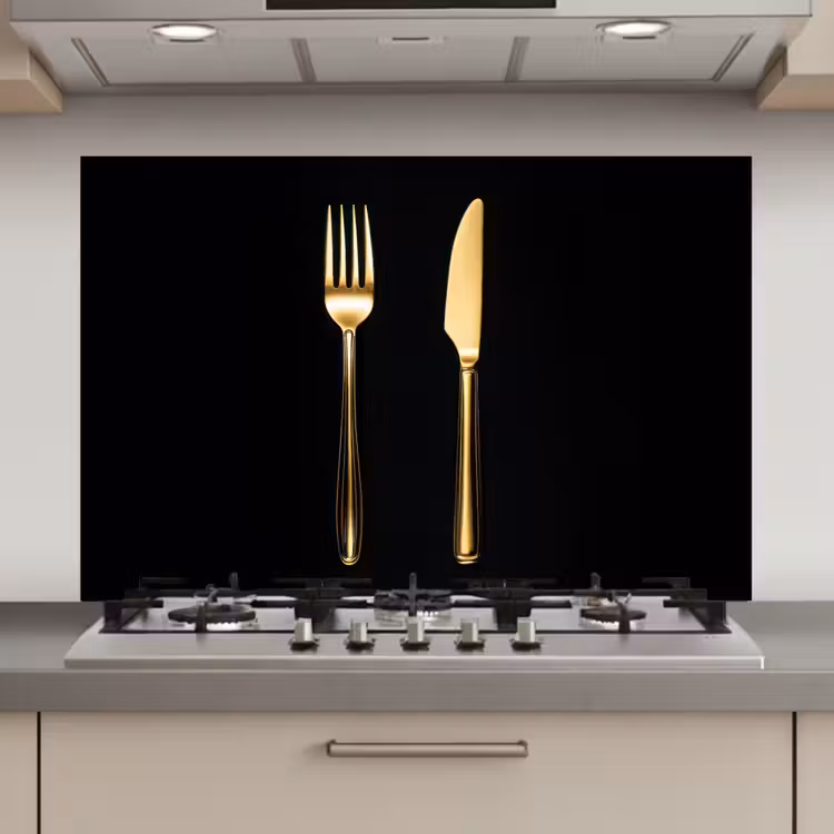 Spatscherm keuken - Bestek - Goud - Mes - Vork — 1