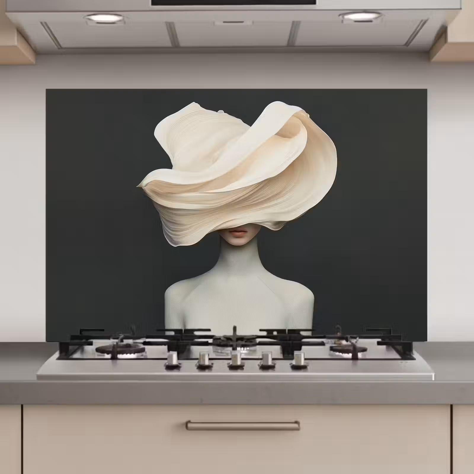 Spatscherm keuken - Vrouw - Beige - hoed — 1