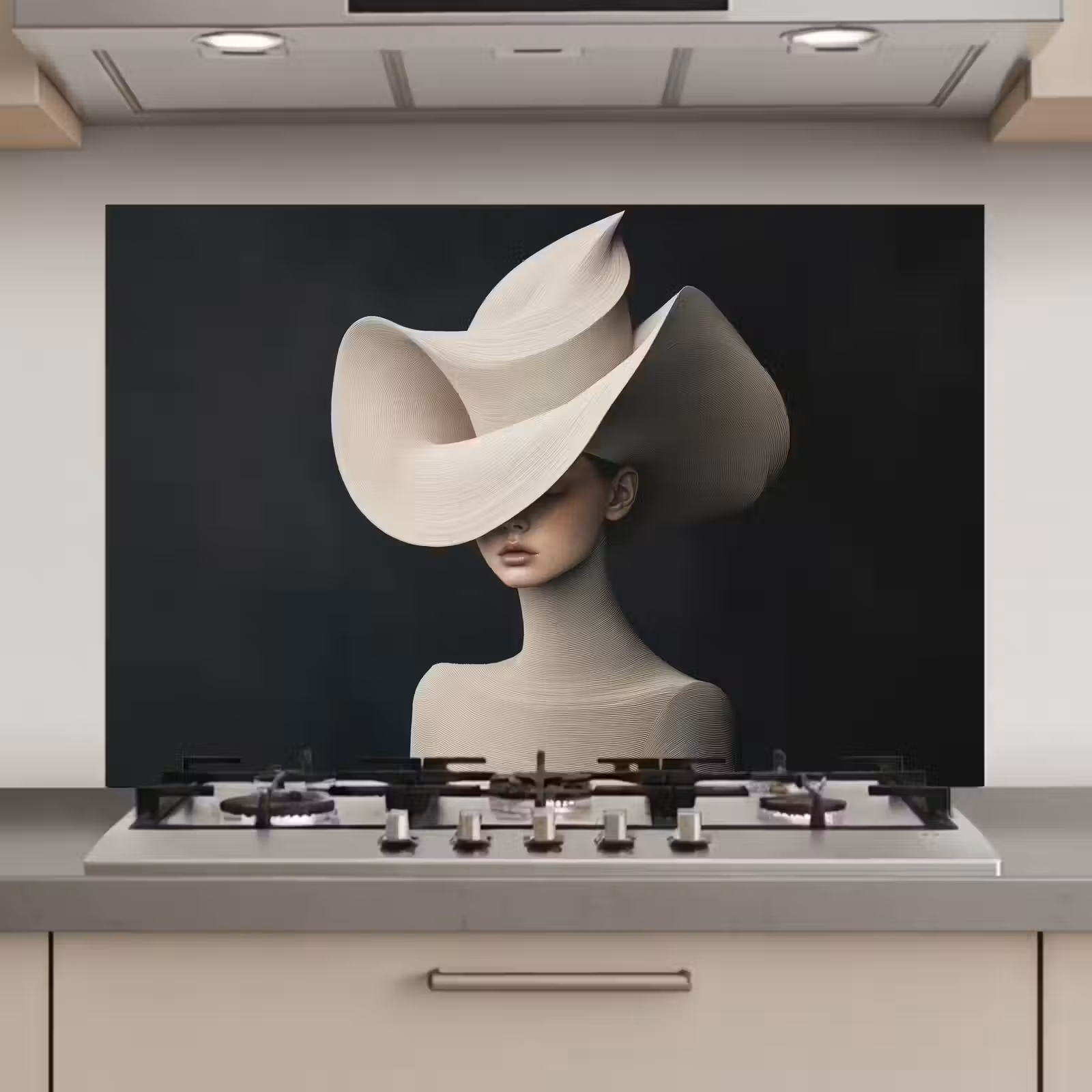 Spatscherm keuken - Vrouw - Golvende - Hoed — 1