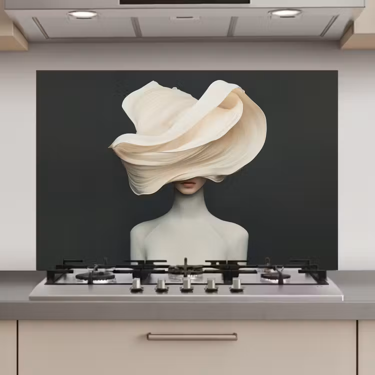 Spatscherm keuken - Vrouw - Beige - hoed — 1