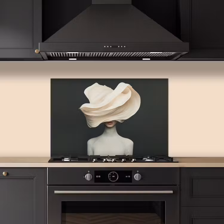 Spatscherm keuken - Vrouw - Beige - hoed — 2