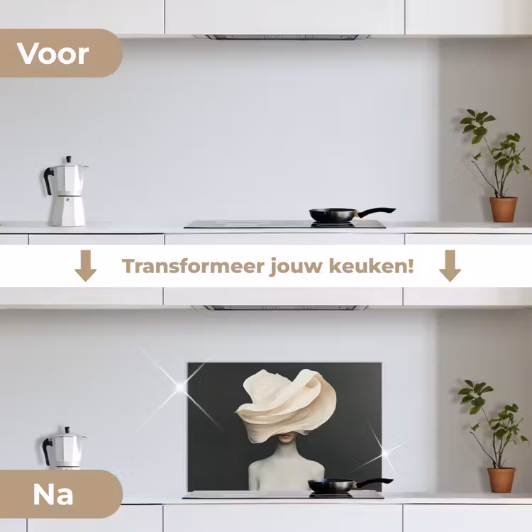 Spatscherm keuken - Vrouw - Beige - hoed — 3