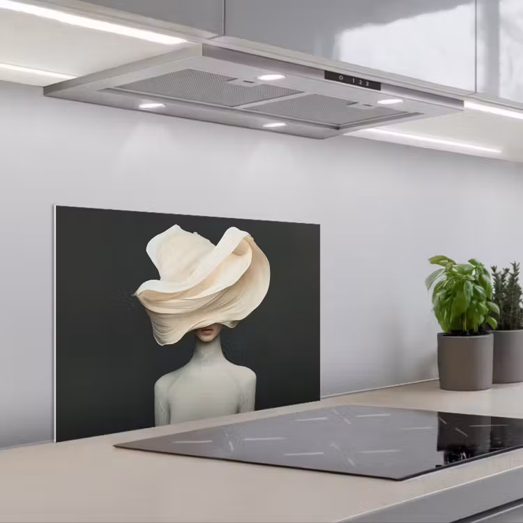 Spatscherm keuken - Vrouw - Beige - hoed — 5