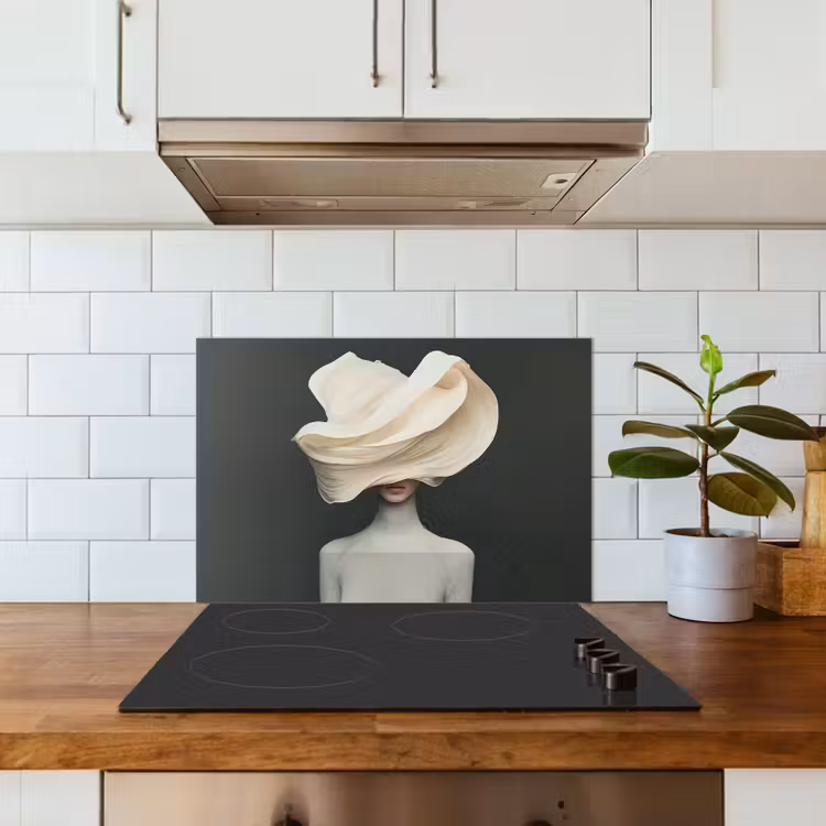 Spatscherm keuken - Vrouw - Beige - hoed — 6