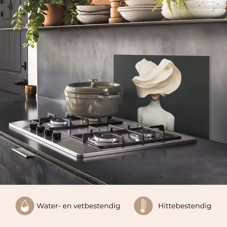 Spatscherm keuken - Vrouw - Beige - hoed — 7