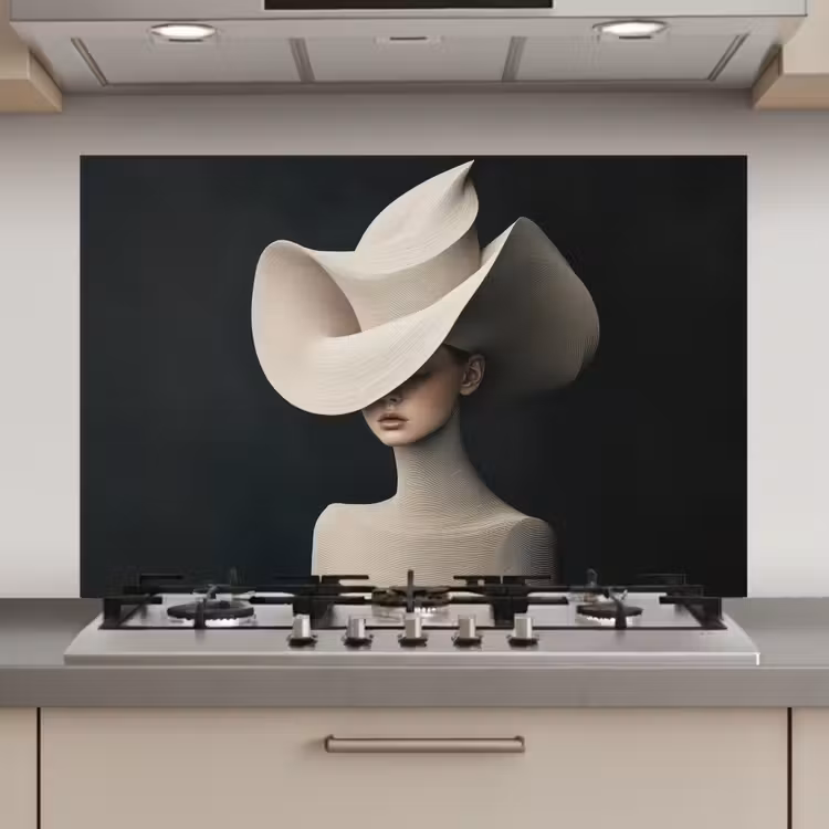 Spatscherm keuken - Vrouw - Golvende - Hoed — 1