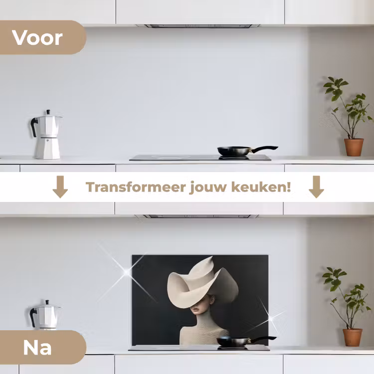 Spatscherm keuken - Vrouw - Golvende - Hoed — 3