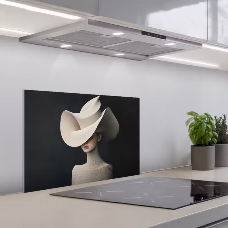 Spatscherm keuken - Vrouw - Golvende - Hoed — 5