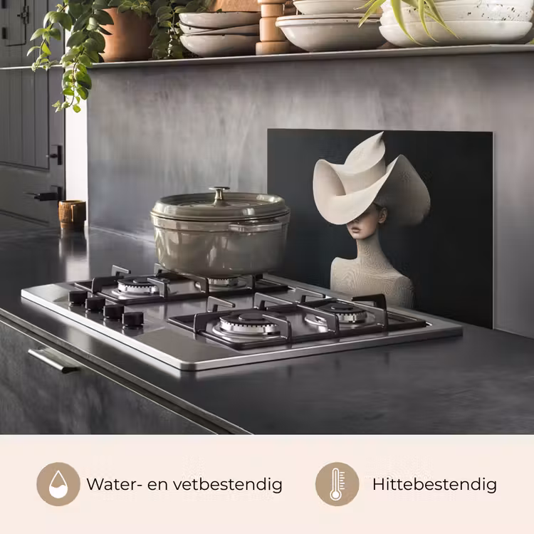 Spatscherm keuken - Vrouw - Golvende - Hoed — 7
