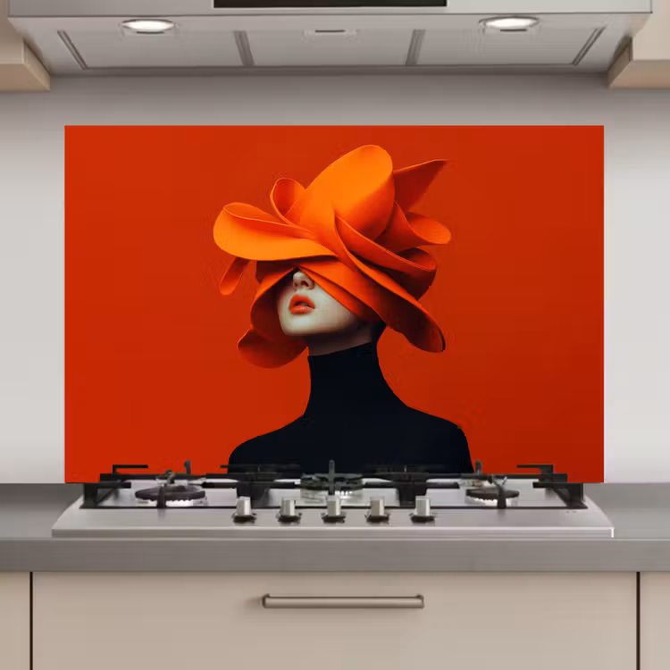 Spatscherm keuken - Oranje - Hoed - Vrouw — 1