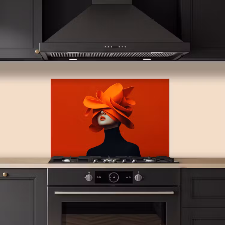 Spatscherm keuken - Oranje - Hoed - Vrouw — 2