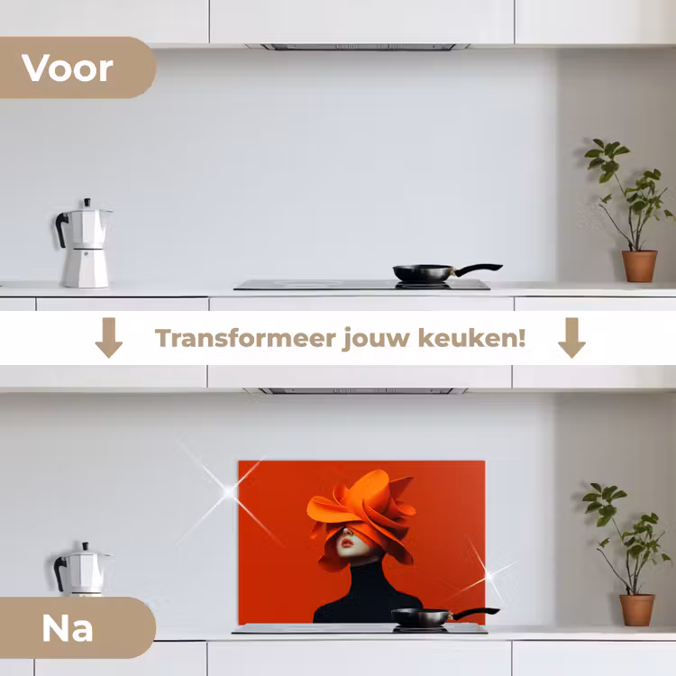 Spatscherm keuken - Oranje - Hoed - Vrouw — 3