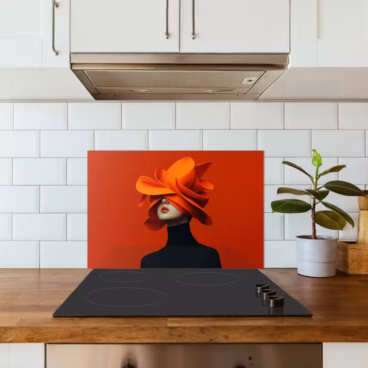 Spatscherm keuken - Oranje - Hoed - Vrouw — 6