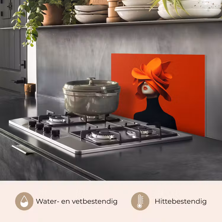 Spatscherm keuken - Oranje - Hoed - Vrouw — 7