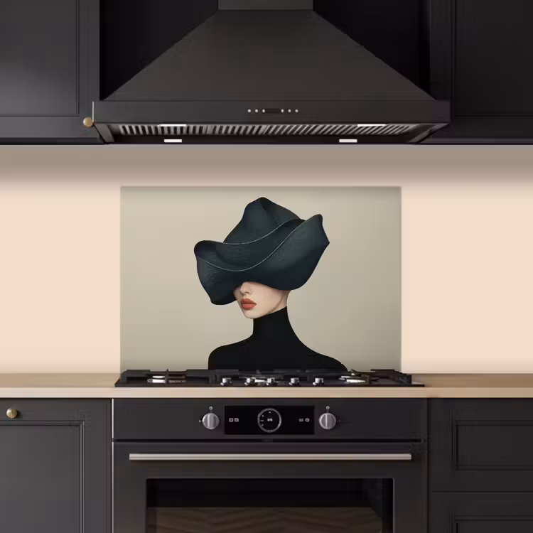Spatscherm keuken - Vrouw - Groen - Hoed — 2