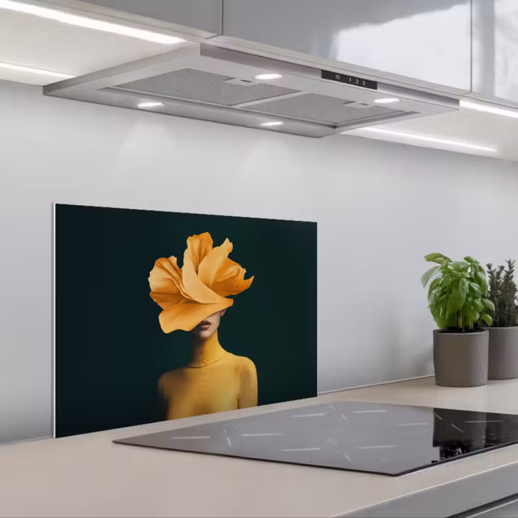 Spatscherm keuken - Vrouw - Hoed - Geel — 5