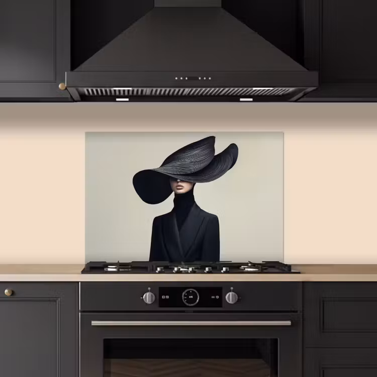 Spatscherm keuken - Zwart - Vrouw - Hoed — 2