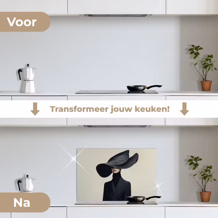 Spatscherm keuken - Zwart - Vrouw - Hoed — 3