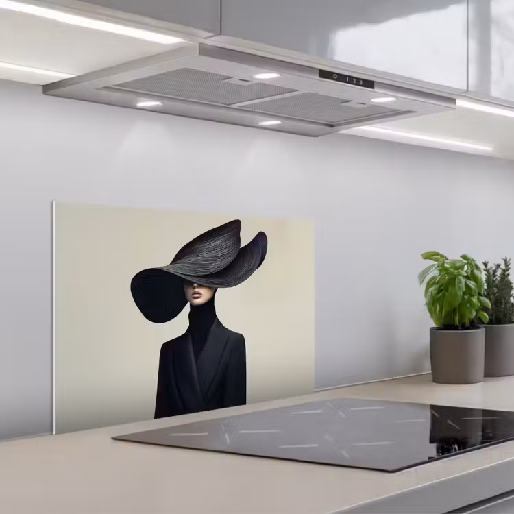 Spatscherm keuken - Zwart - Vrouw - Hoed — 5